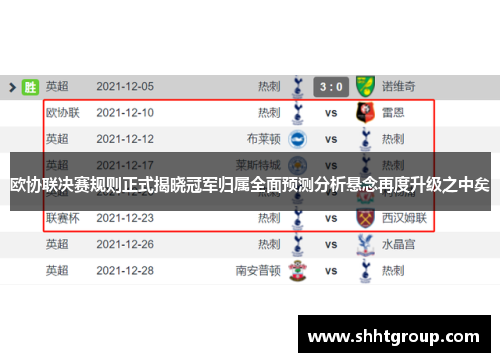 欧协联决赛规则正式揭晓冠军归属全面预测分析悬念再度升级之中矣 欧协联决赛规则正式揭晓冠军归属全面预测分析悬念再度升级之中矣